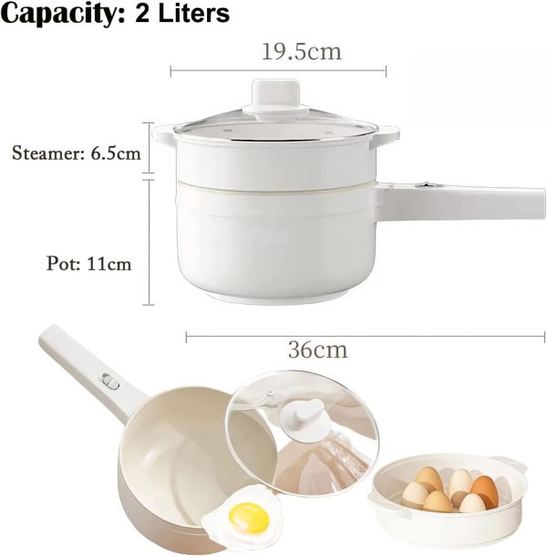 ⁦Mylindde 2L Electric Hot Pot with Steamer & Temperature Control, Non-Stick Electric Cooker Shabu Shabu, Electric Skillet, Frying Pan, Electric Saucepan, for Noodles, Egg, Steak, Oatmeal and Soup⁩ - الصورة ⁦2⁩