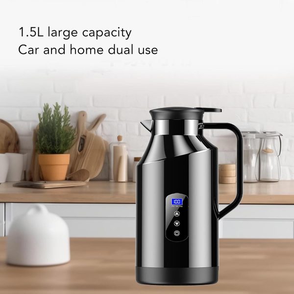 ⁦BROLEO Electric Car Kettle, 12V 24V 1500ml Stainless Steel Water Boiler, Cigarette Lighter Heating Mug, Travel Truck Water Heater Bottle for Tea Coffee Making⁩ - الصورة ⁦2⁩