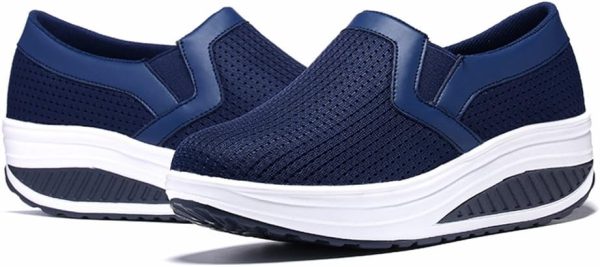 ⁦L LOUBIT Women Wedge Shoes Breathable Mesh Sneakers Slip On Comfort Walking Shoes⁩ - الصورة ⁦3⁩