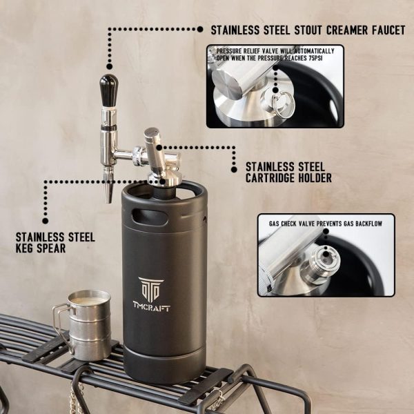 ⁦TMCRAFT 128oz Nitro Cold Brew Coffee Maker, Home Brew Coffee Keg with Stainless Steel Stout Creamer Faucet & Pressure Relieving Valve⁩ - الصورة ⁦4⁩