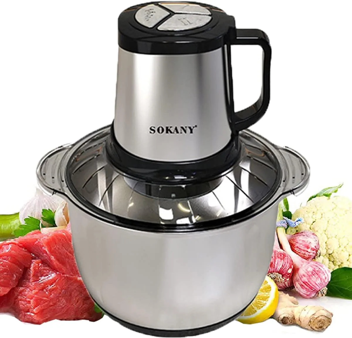 SOKANY SK-7015 800W Meat Grinder Electric, Food Processor Onion Vegetable Garlic Chopper Electric 4 Blades 5L Robust Stainless Steel Bowl (SK-7015, 800W, 5L)