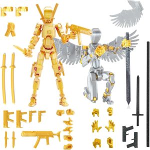 T13 Action Figure Set Assembled, 3D Printed Titan 13 Dummy Multi-Jointed Robot Toys, Gold Desktop Model with Accessories, Poseable Invincible Gaming Figures for Kids Adults Decoration Collection