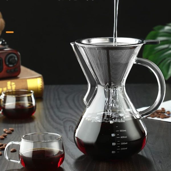 ⁦Arabest Pour Over Coffee Maker, 600ML Borosilicate Glass Hand Brewed Coffee Pot, Rust Resistant Stainless Steel Paperless Filter/Dripper With 600ml Coffee Net⁩ - الصورة ⁦4⁩