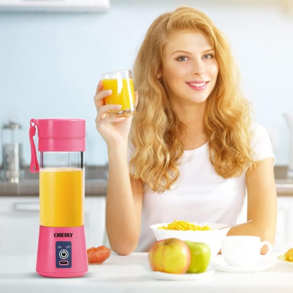 ⁦OBERLY Portable Blender, Smoothie Juicer Cup - Six Blades in 3D, 13oz Fruit Mixing Machine with 2000mAh USB Rechargeable Batteries, Ice Tray, Detachable Cup⁩ - الصورة ⁦3⁩