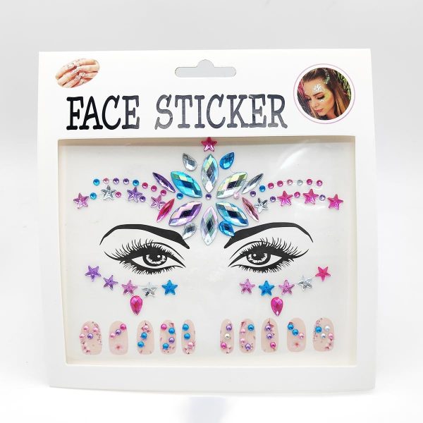 ⁦ECVV 6Pcs Face & Nail Stickers for EDM Festivals - Sparkling, Reusable, and Easy to Apply⁩ - الصورة ⁦6⁩
