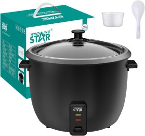 VAODO 1.8L Rice Cooker Steamer, with Removable Nonstick Pot and Water Level Indicator, Mini Rice Cooker with Glass Lid, Auto Keep Warm, for Soups, Stews, Grains & Oatmeal, Cooking Turner
