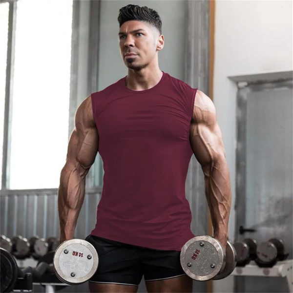 ⁦Mens Workout Tank Tops Quick Dry Sleeveless Running Gym Muscle Shirts Summer Mesh Tee Top⁩ - الصورة ⁦3⁩