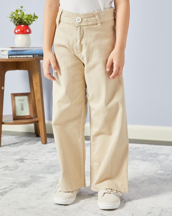 ⁦REDTAG Girls Beige Solid Wide Leg Jeans⁩ - الصورة ⁦2⁩