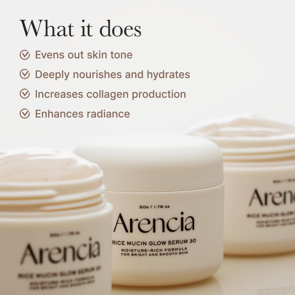 ⁦Arencia Rice Mucin Overnight Glow Face Mask Serum 30, 1.76 oz, Plumps Skin with Hyaluronic Acid⁩ - الصورة ⁦3⁩