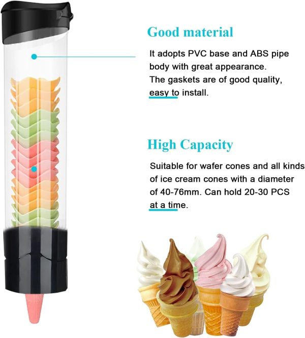 ⁦Saladulce Ice Cream Cone Dispenser Holder Wall Mount Cone Holder Waffle Cone Dispenser for Ice Cream Machine, 16.9"Hx3.9"D⁩ - الصورة ⁦3⁩