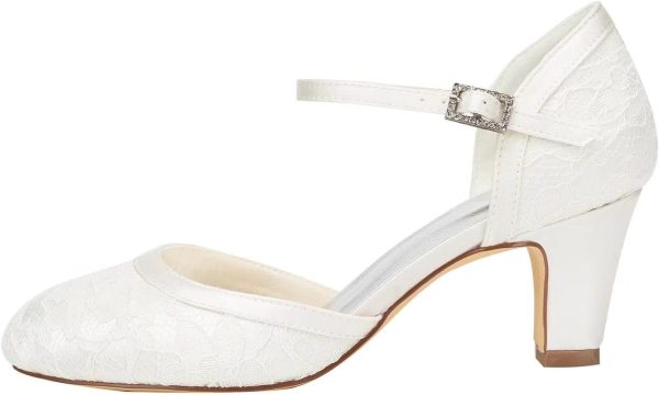 ⁦Emily Bridal Bridal Shoes Women's Lace Satin Stiletto Pumps Sandals⁩ - الصورة ⁦2⁩