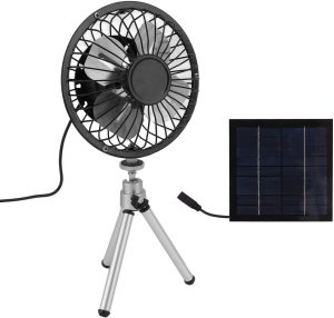 BROLEO Camping Fan, 6W 6 Inch Portable Camping Solar Fan, Solar USB Dual Powered Fan with Stretchable Stand, Waterproof Solar Panel Fan Tent Fan for Home, Camping, Outdoor, Fishing