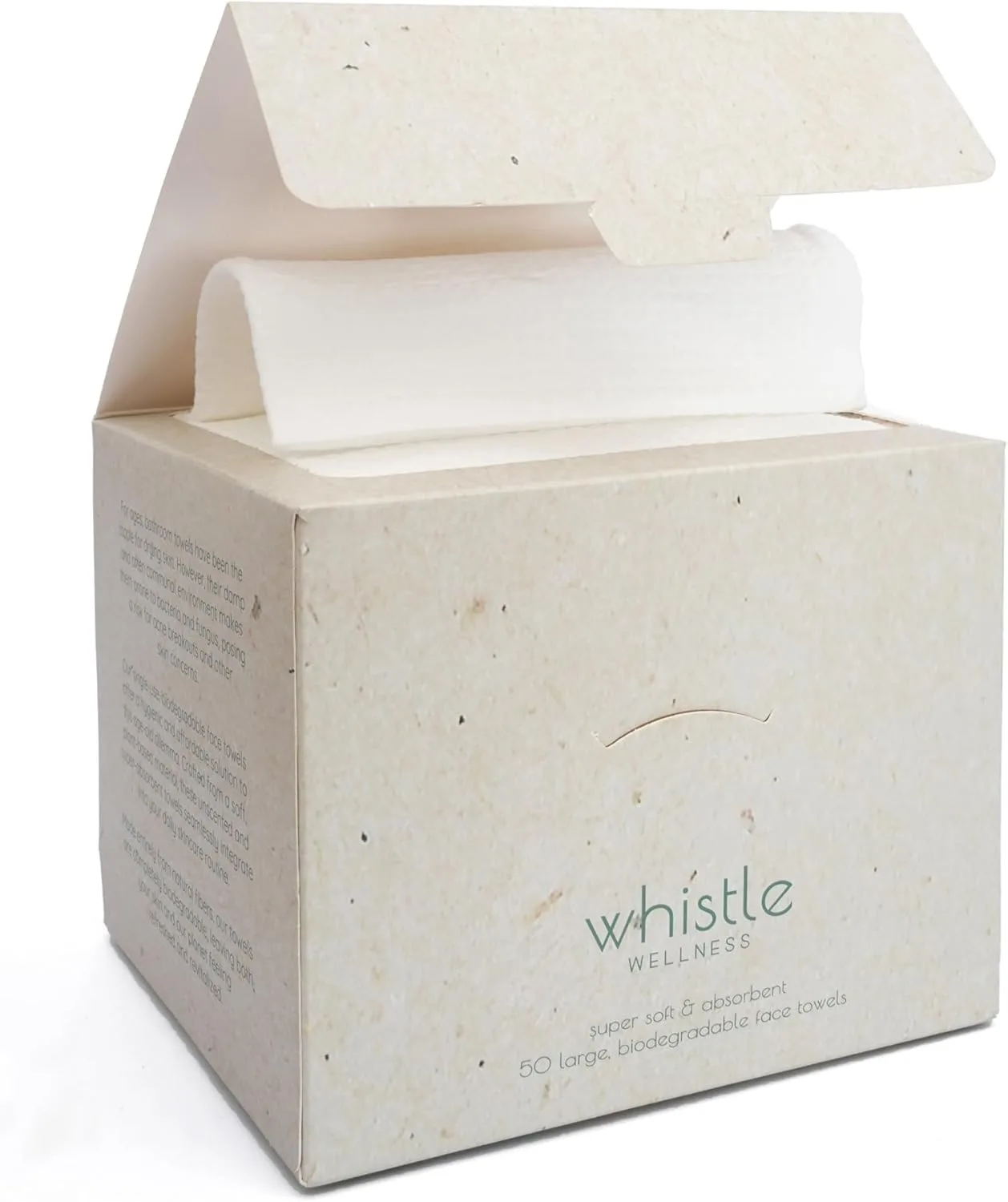Whistle Wellness™ Disposable Face Towel - Soft Biobased Super Absorbent Face Towels - 10"×12" Dry Face Wipes for Sensitive Skin - Makeup Remover Face Wipes - Resealable Box - 50 Count (1 Pack)