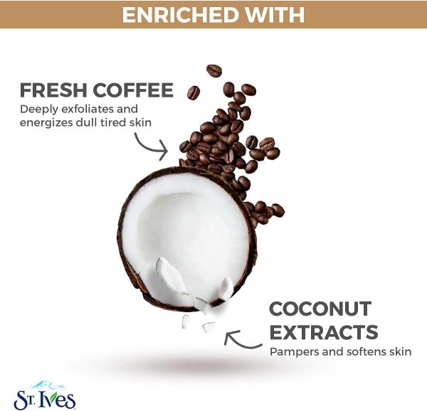 ⁦St. Ives Energizing Face Scrub, Coconut & Coffee, Deep Cleanser for Bright Skin, Paraben Free, Dermatologically Tested, 170 gm⁩ - الصورة ⁦6⁩
