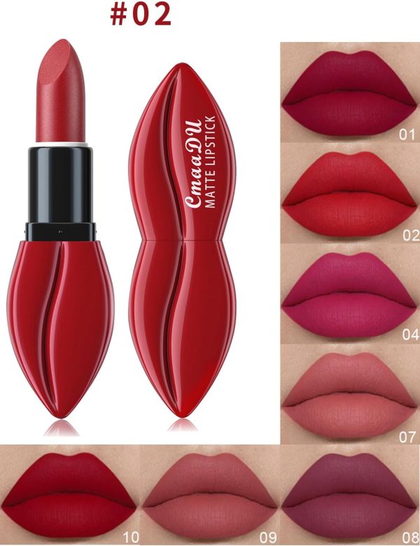 ⁦L&Wen Matte Lipstick for Women, Long Lasting Waterproof Highly Pigmented Moisturizing Velvet Lip Gloss, Not Fade Lightweight Smudge Proof Lip Stain for Girls and Women - Red 02⁩ - الصورة ⁦2⁩