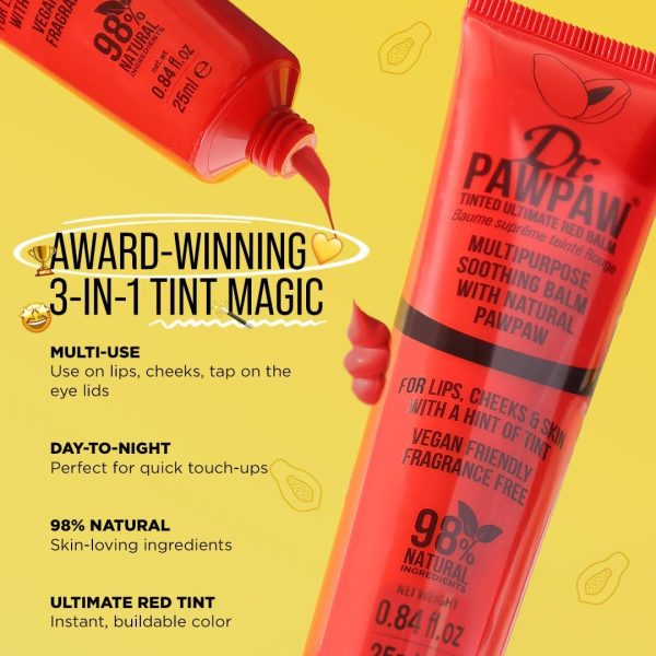 ⁦Dr. Pawpaw Tinted Ultimate Red Balm, Multi-Purpose Balm, For Lips, Cheeks & Other Cosmetic Finishing, 25Ml⁩ - الصورة ⁦2⁩