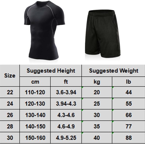 ⁦AUTOYSUR Boys Compression Shirts Short Sleeve and Athletic Running Shorts Set, Athletic Compression Tops, Quick Dry Workout Sets for Boy⁩ - الصورة ⁦4⁩