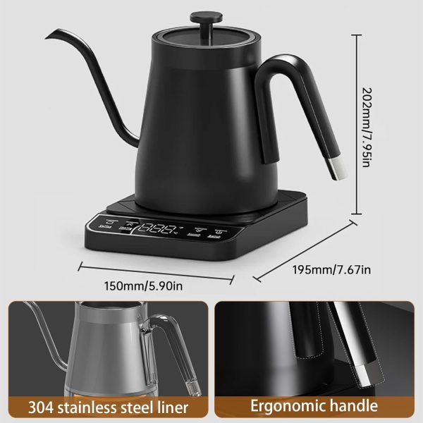 ⁦EqiEch Electric Gooseneck Kettle,1350W Electric Coffee Kettle,with Temperature Control,Touch Screen Panel,Electric V60 Kettle,304 Stainless Steel,Constant Temperature,Quick Heating,for Coffee,Tea⁩ - الصورة ⁦6⁩