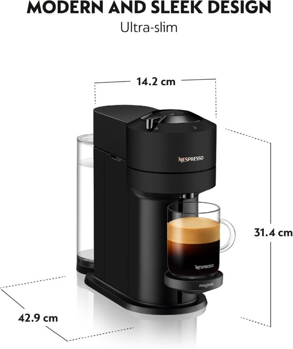 ⁦Nespresso Vertuo Next GCV1 Capsule Coffee Machine, With Aeroccino 3 Milk Frother for Cappuccino & Latte, Brews 7 Cup Sizes for Black Coffee, 1.1 L, Matt Black⁩ - الصورة ⁦4⁩