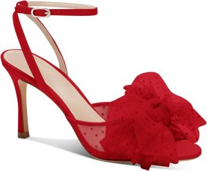 Coutgo Womens Bow Tie Heels Sandals Sexy Peep Toe Slingback Pumps Mesh High Stiletto Heel Summer Dress Wedding Shoes