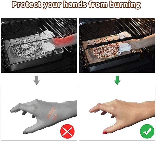 ⁦ELECDON Oven Rack Shields, 4 Pack Heat Resistant Silicone Oven Rack Cover 14 Inches Long Oven Rack Edge Protector, Protect Against Burns and Scars Protector Hot Strip (Black)⁩ - الصورة ⁦2⁩
