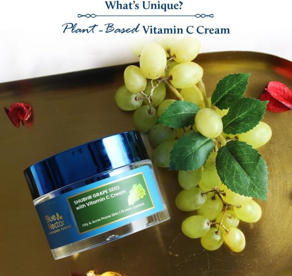 ⁦Blue Nectar Plant Based Vitamin C Face Moisturizer for Oily & Acne Prone Skin with Grapeseed | Oil-Free | Lightweight Cream for Women (11 herbs, 50g)⁩ - الصورة ⁦2⁩