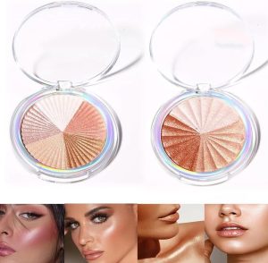 Azonee Shimmer Highlight Palette, Highlighter Palette for Face Cheek, Facial Bronzers Illuminator Bright 8 Color Baked Powder, Glow Metallic Glitter Brighten- Shape, Contour & Highlight Face