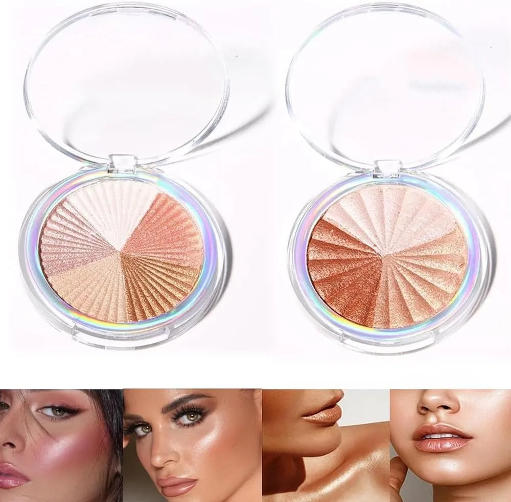 Azonee Shimmer Highlight Palette, Highlighter Palette for Face Cheek, Facial Bronzers Illuminator Bright 8 Color Baked Powder, Glow Metallic Glitter Brighten- Shape, Contour & Highlight Face