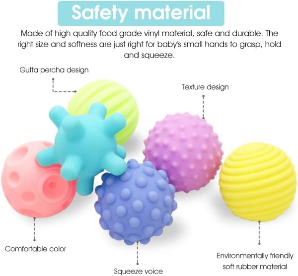 ⁦PATPAT® Squeeze Balls for Kids, 6 Pack, Ages 3-12 Months, Textured, Squeak, Bath & Play, Vinyl, Baby Toy⁩ - الصورة ⁦2⁩