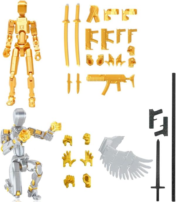 ⁦T13 Action Figure Set Assembled, 3D Printed Titan 13 Dummy Multi-Jointed Robot Toys, Gold Desktop Model with Accessories, Poseable Invincible Gaming Figures for Kids Adults Decoration Collection⁩ - الصورة ⁦5⁩