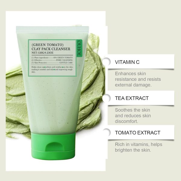 ⁦Maxmana Secret Green Tomato Clay Mask Cleanser,Pore Purifying with 49% Green Tomato Extract,Sebum & Clogged Pore Care,Exfoliation and Control Sebum, Fragrance-Free,Vegan 4.23 fl.oz (1PCS)⁩ - الصورة ⁦5⁩
