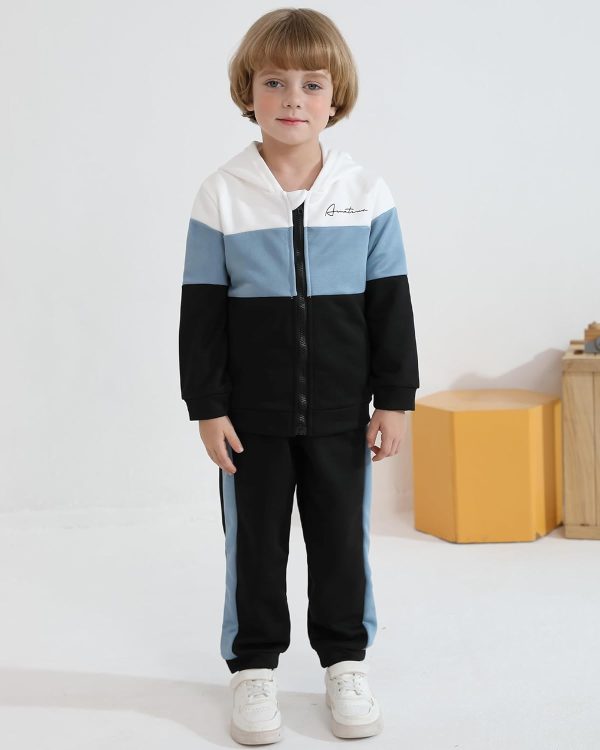 ⁦Hotfiary Kids Boys 2 Piece Tracksuit Set, Long Sleeve Hoodie Jacket Top and Sweatpant Jogging Pants Joggers Trouser Bottoms, Boys Running Walking Hiking Sweatsuit, Age 6M-7Y⁩ - الصورة ⁦2⁩
