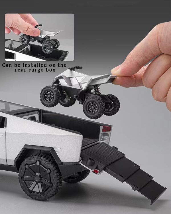⁦ALMEKAQUZ Tesla Cybertruck Pickup Alloy Die Casting Toy Car Metal Car Model Sound and Light Pull Back Toys Gift Series Silver (1/24 Scale)⁩ - الصورة ⁦2⁩
