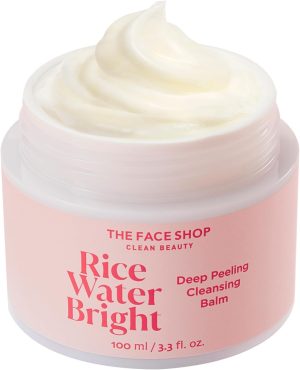 The Face Shop Rice Water Bright Cleansing Balm, Removes Makeup & SPF, 4-in-1 Makeup Remover, for All Skin Types, Korean Rice Extract, Lavender Oil, 100ml / 3.3 fl. oz.