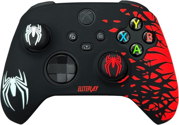 ⁦ElitePlay Black and Red Spider Anti-Slip Silicone Cover Skin for Xbox Controller, Soft Rubber Case for Xbox Series X, Series S and Xbox One Wireless Controller With 2 Sets Thumb Grips⁩ - الصورة ⁦2⁩