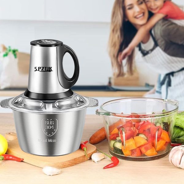 ⁦12 Cup Food Processor with 2 Bowls + 2 Blades, 3 Speed Electric Food Chopper 3L Meat Grinder with Stainless Steel & PC Bowls，Powerful Small Vegetable Chopper, for Fruits/Meat/Nuts,Baby Food⁩ - الصورة ⁦6⁩