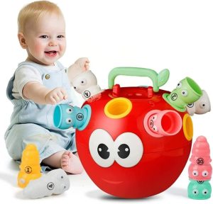 Soofam Apple Learning Sorter Toy, Montessori Toys for 1 2 3 Years Old Boys Girls,with Number & Color Sorting Apple & Worm, Preschool Educational & Fine Motor Portable Toys for Baby Birthday Gifts