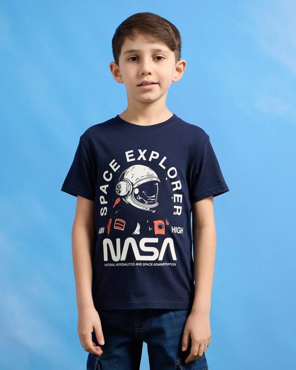 ⁦REDTAG Boys Navy Nasa Graphic T-Shirt⁩ - الصورة ⁦3⁩