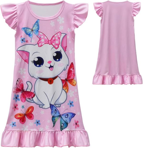 ⁦shumintaojin Toddler Girls Nightgowns Clothing Sleepwear Short sleeved dress fashion skirt pajamas 3-10years⁩ - الصورة ⁦5⁩