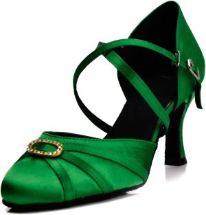 Minishion Women's Closed Toe Dance Heels Satin Latin Ballroom Dance Shoes L117