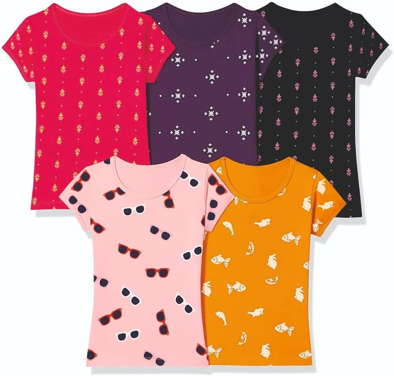 T2F Girls Girls All over Printed Regular Fit T-Shirt T-Shirt