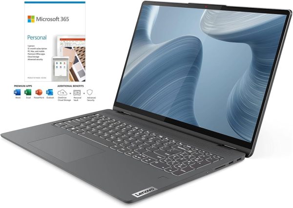 ⁦Lenovo 2023 Newest IdeaPad Flex 5 2-in-1 Laptop, 16 2.5K WQXGA Touchscreen Display, Intel Core i7-1255U Processor, 16GB DDR4 RAM, 1TB SSD SSD, Intel Iris Xe Graphics, Webcam, Wi-Fi 6, Windows 11 Home⁩ - الصورة ⁦2⁩