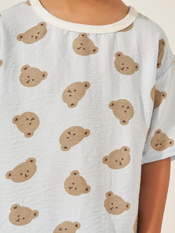 ⁦Styli Boys Teddy Print Cotton T-Shirt And Shorts Set⁩ - الصورة ⁦4⁩