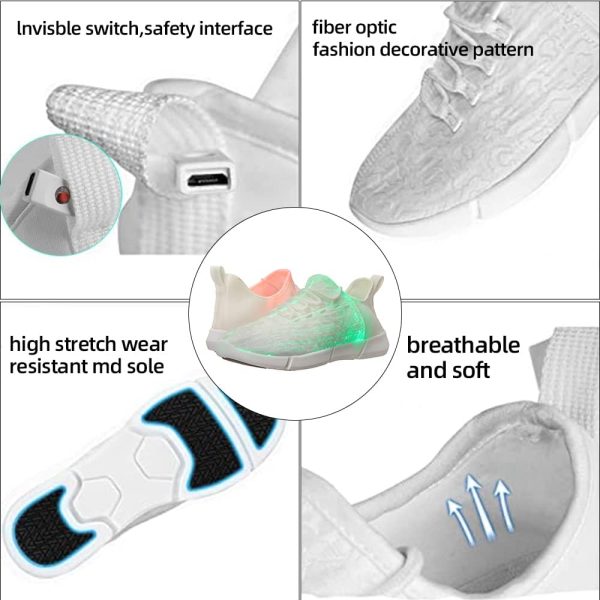 ⁦Shinmax Fiber Optic LED Shoes, Light Up Shoes for Women Men USB Charging Flashing Luminous Trainers for Festivals, Christmas Party⁩ - الصورة ⁦6⁩