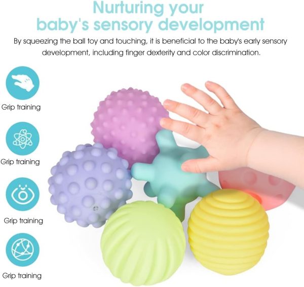 ⁦PATPAT® Squeeze Balls for Kids, 6 Pack, Ages 3-12 Months, Textured, Squeak, Bath & Play, Vinyl, Baby Toy⁩ - الصورة ⁦5⁩
