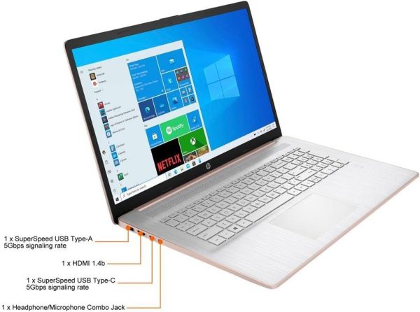 ⁦لابتوب اتش بي بافليون 17 2022، شاشة لمس HD+ 17.3، AMD رايزن 3 5300U (i7-8265U)، RAM 16GB، ذاكرة مستديمة SSD 512GB منفذ PCIe، بطارية عمر طويل، كاميرا ويب، ميكروفون، واي فاي، ويندوز 10 هوم، ذهبي وردي⁩ - الصورة ⁦2⁩
