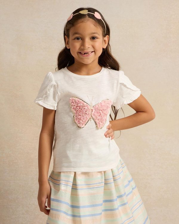 ⁦REDTAG Girls White Butterfly T-Shirt⁩ - الصورة ⁦2⁩