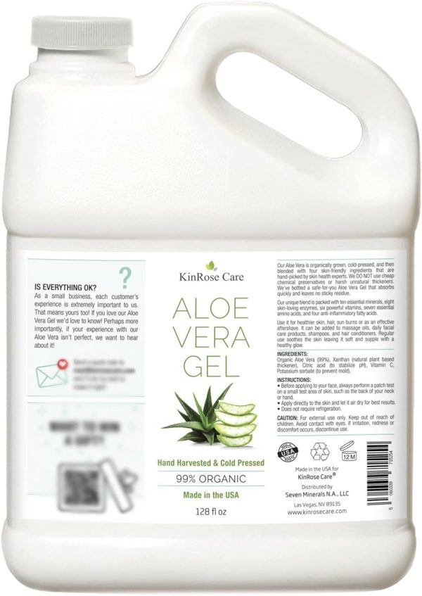 ⁦Aloe Vera Gel Organic Gallon for Face, Skin, Hair & Sunburn Relief - by KinRose Care - 100 Percent Pure Aloe Vera Gel Bulk Wholesale - Cold Pressed, Vegan, Unscented - Made in USA (128 Fl Oz)⁩ - الصورة ⁦5⁩