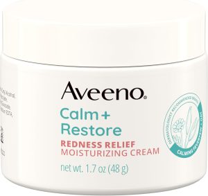 Aveeno Calm + Restore Redness Relief Moisturizing Cream, Daily Facial Cream for Sensitive Skin Instantly Calms & Soothes the Appearance of Redness, Fragrance-Free & Hypoallergenic, 1.7 oz