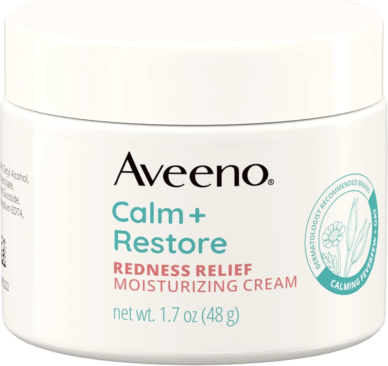 Aveeno Calm + Restore Redness Relief Moisturizing Cream, Daily Facial Cream for Sensitive Skin Instantly Calms & Soothes the Appearance of Redness, Fragrance-Free & Hypoallergenic, 1.7 oz